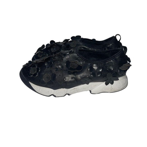 DIOR FUSION Sneakers Black Leather Textile Floral Canvas Shoes size 5.… - Picture 9 of 12